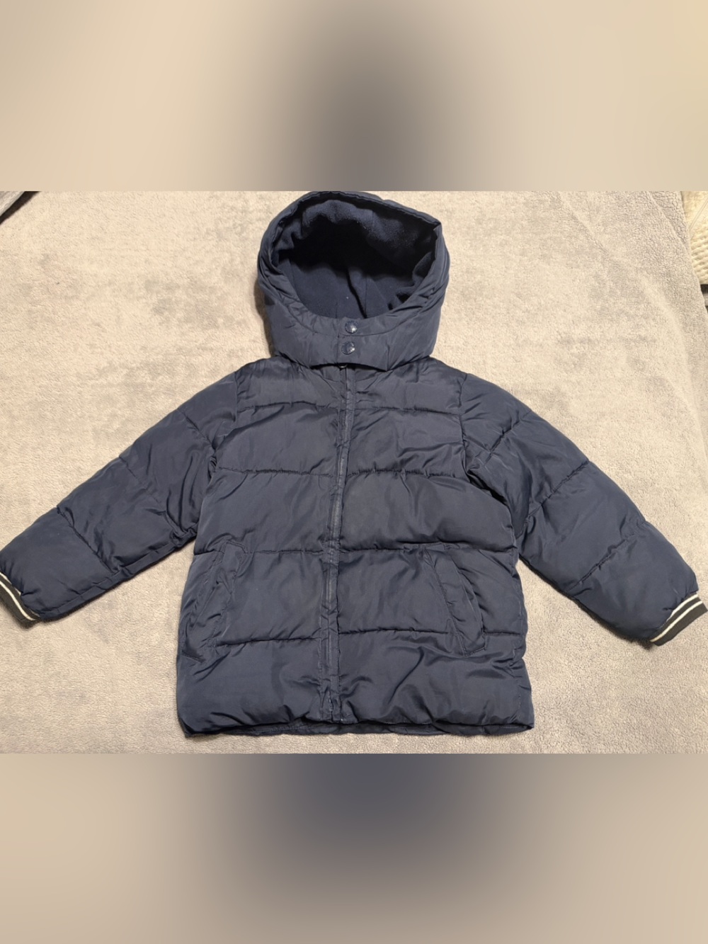 GAP Kids Size 4T Insulated Navy Hooded Puffer Jacket Winter Coat, Fleece Lined